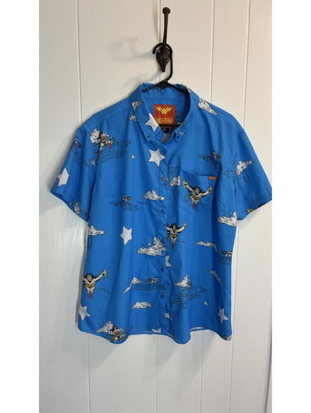 New RSVLTS Youth 2XL DC Wonder Woman Invisible Jet Kunuflex Button Up Shirt